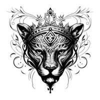 This design features the fierce and regal head of a panther wearing a crown. The intricate details and bold lines evoke strength and power vector