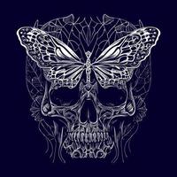 un cráneo con delicado mariposa alas, representando transformación y el fugaz naturaleza de vida. un fusión de belleza y muerte vector