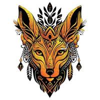 a striking Kitsune fox mask with intricate details. The mask is a symbol of transformation and trickery in Japanese mythology vector