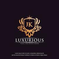 JK initial letter luxury ornament gold monogram logo template vector art.
