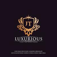 JT initial letter luxury ornament gold monogram logo template vector art.