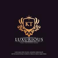 KT initial letter luxury ornament gold monogram logo template vector art.