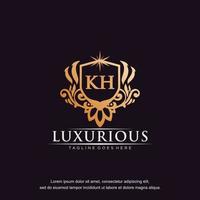 KH initial letter luxury ornament gold monogram logo template vector art.