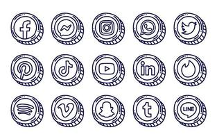 dibujado a mano garabatear social medios de comunicación icono colección vector