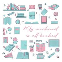 Books postcard pink blue vector