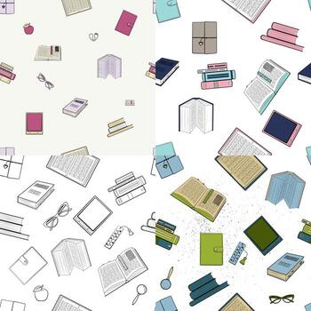 Books set of color patterns and contour vector