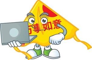 Chinese gold kite cartoon character style vector