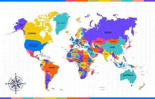 vistoso mundo mapa con países nombre vector