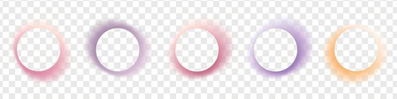 Abstract gradient circle frames set. Colored light glow round buttons. Vector illustration isolated