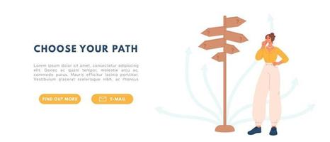 Career path crossroad. Decision business problems concept. Choice true ways. Flat vector illustration