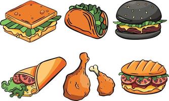 set of junk food cartoon style. isolated on white background. vector