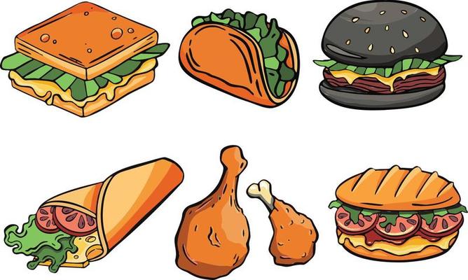 set of junk food cartoon style. isolated on white background.