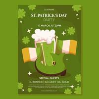 St.Patricks Day holiday Party poster template design. Green leprechaun boot, Irish flag and glass with green beer. Event invitation for club vector
