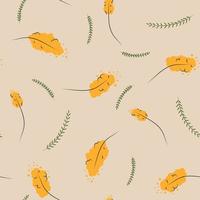 botánico sin costura modelo con amarillo mimosa flores y hojas. fondo con floración plantas. natural vector ilustración para textil imprimir, fondo de pantalla, envase papel