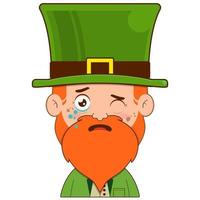 elf leprechaun crying and scared face cartoon cute for saint patrick's day vector