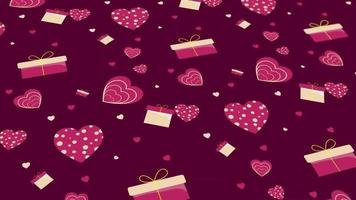 Animated abstract pattern with geometric elements in the shape of a heart shape, Valentine's Day Gift Box. in the dark pink gradient background video