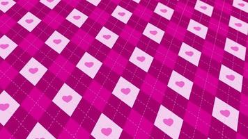 Animated abstract pattern with heart shaped geometric elements. pink gradient background video