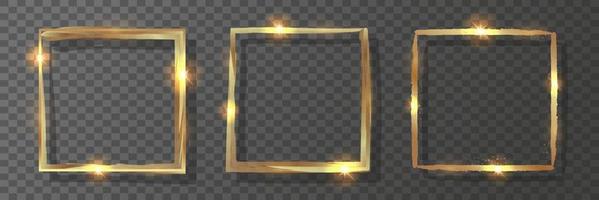 Elegant shiny golden frames. Decorative abstract borders on a dark background. Vintage borders made of gold. Vector illustration.