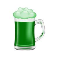 Glass goblet with ale, green beer. Full glass with foamy beer isolated on white background. Vector illustration.