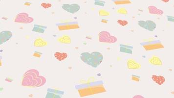 Animated abstract pattern with geometric elements in the shape of a gift box heart shape. pastel color gradient background video