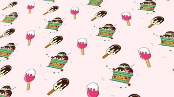 Animated abstract pattern with geometric elements as strawberry icecream. pink gradient background video