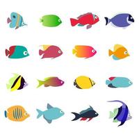 Aquarium Fishes - set of vector icons. Isolated on white background.