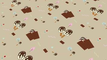 An animated abstract pattern with geometric elements in the form of chocolate ice cream. cream brown gradient background video