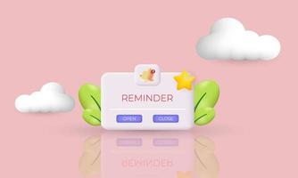 illustration realistic vector icon reminder page floating elements notifications 3d creative isolated on background