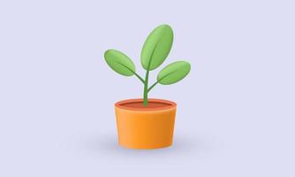 illustration realistic vector icon modern plant leaves pot flower 3d creative isolated on background