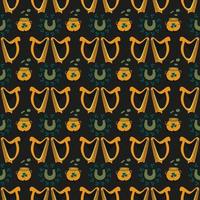 Cool trendy pattern with clover. Irish harp. Hand-drawn seamless pattern. Cute saint patrick fashion print. vector