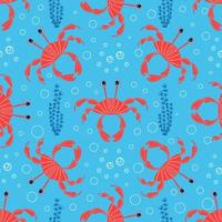 seamless pattern cute childish. seamless pattern with crabs. For fashion fabrics, baby clothes, t-shirts, cards, templates and scrapbooking. Children's drawing style. Sea life pattern. blue color. vector