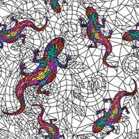 Seamless pattern with lizards in mosaic style. Stained glass with lizards endless design. vector