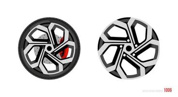 Realistic car rim. Wheel and rim symbol in modern and flat style. Vector illustration of car element for web and mobile design. Isolated on white background.