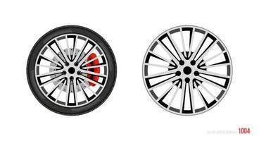 Realistic car rim. Wheel and rim symbol in modern and flat style. Vector illustration of car element for web and mobile design. Isolated on white background.
