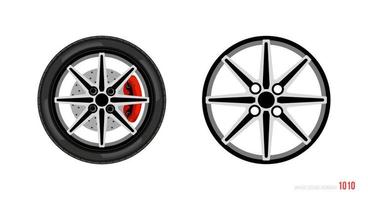 Realistic car rim. Wheel and rim symbol in modern and flat style. Vector illustration of car element for web and mobile design. Isolated on white background.