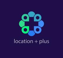 Health plus and location loop logo. Unique color transitions. Location and plus logo template. vector