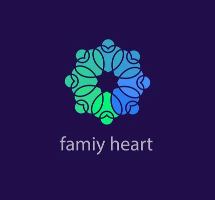 Teamwork from heart and solidarity from people logo. Unique color transitions. people logo template. vector.