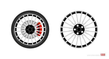 Realistic car rim. Wheel and rim symbol in modern and flat style. Vector illustration of car element for web and mobile design. Isolated on white background.