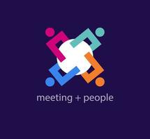 Modern meeting logotype. Unique color transitions. People gathered around the table logo template. vector. vector
