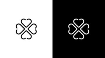 lucky clover leaf logo vector love symbol black and white icon style Design template