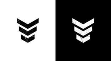 military grade badge logo grunge vector monogram black and white icon style Design template