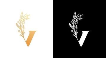 Letter V and flower elegant logo design initial vector monogram icon style template