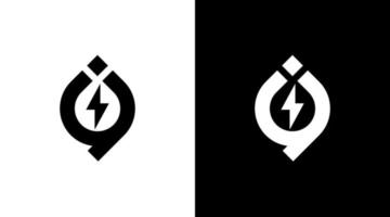 lightning thunder logo vector eco energy black and white icon style Design template