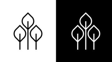 Trees logo with big leaves growth black and white icon illustration vector style Designs templates