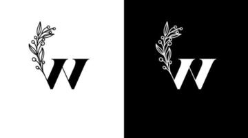Letter w and elegant flower logo design initial vector monogram icon style template