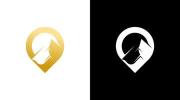 location pin and mountain logo design vector monogram icon style template