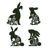 Cute Floral Easter bunny rabbit Silhouette. Design Files for Cricut and Laser Cut vector
