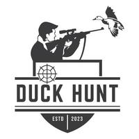 Duck Hunting Logo Emblem Silhouette with Guns and whoite isolated background vector