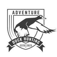 Duck Hunting Logo Emblem Silhouette with Guns and whoite isolated background vector