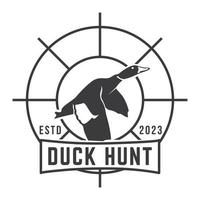 Duck Hunting Logo Emblem Silhouette with Guns and whoite isolated background vector